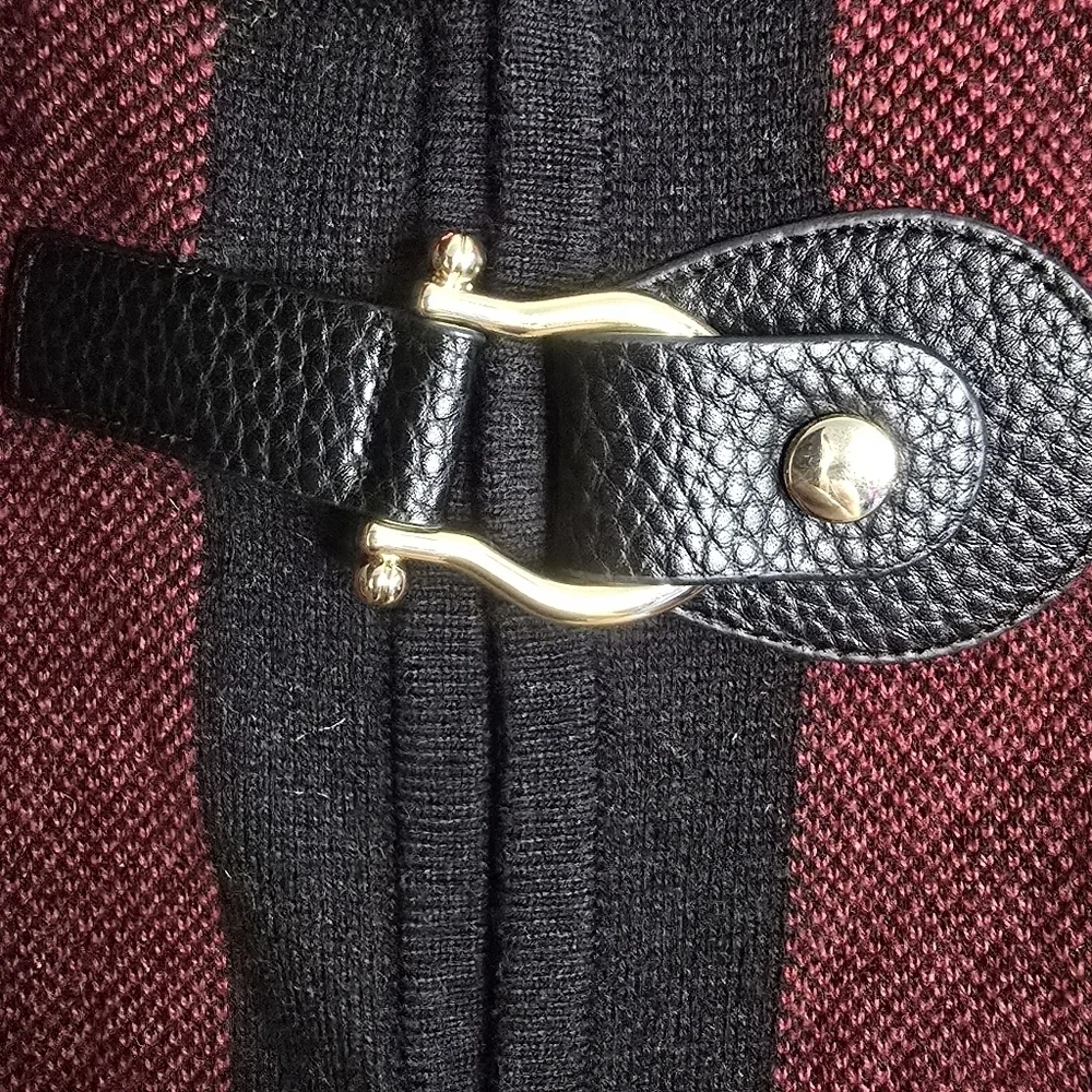 Anne Klein Black,‎ Beige and Red Plaid Duster Cardigan w/ Belt Neckline Accent-S